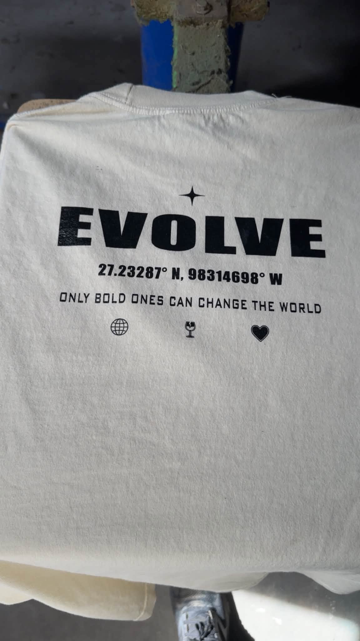Two color Evolve tee printed at the shop